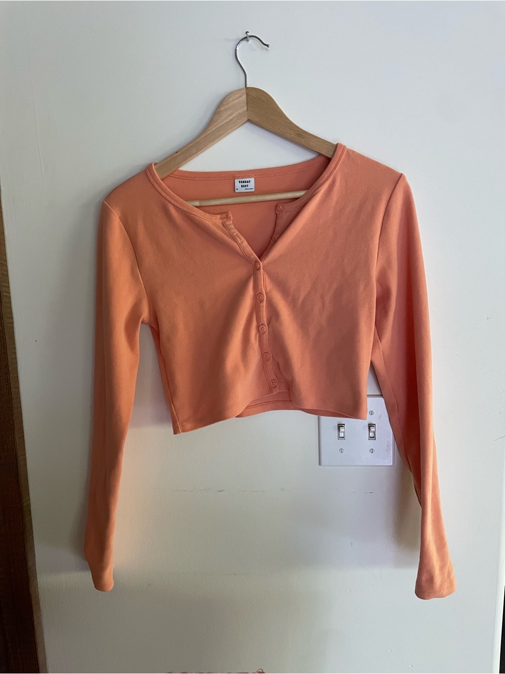 Sunday Best Peach Button -Front Cropped Long-Sleeve Top